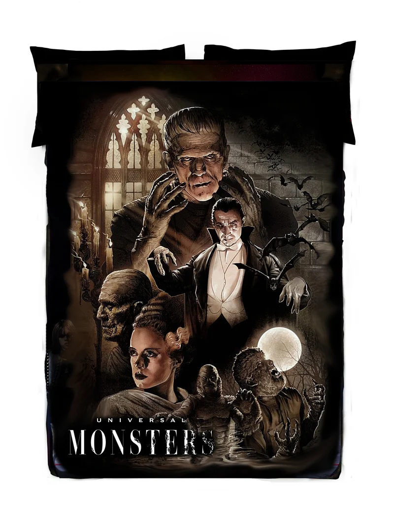 Horror Movie Blanket - Universal Monsters Blanket - Luxury Twin / Double Velveteen Fleece Blanket