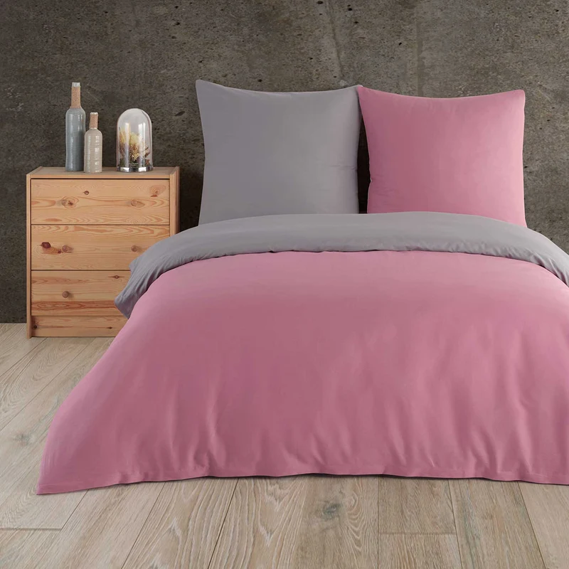 Renforcé Wende-Bettwäsche Set, 100% Baumwolle, Reißverschluss, 80x80 cm Kissenbezug