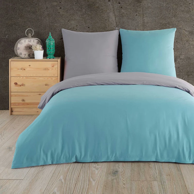 Renforcé Wende-Bettwäsche Set, 100% Baumwolle, Reißverschluss, 80x80 cm Kissenbezug