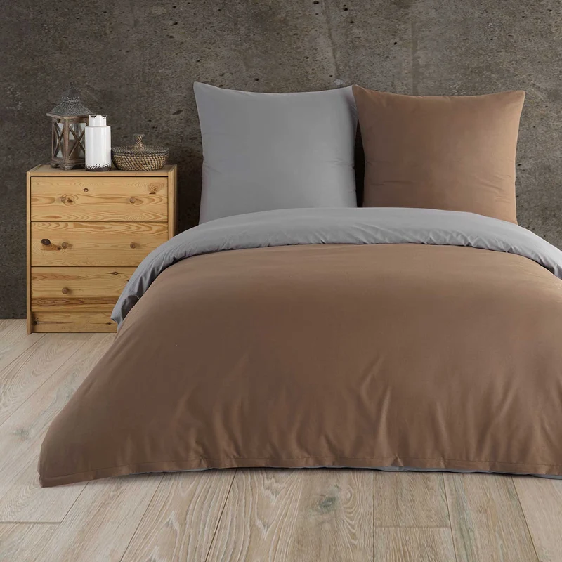 Renforcé Wende-Bettwäsche Set, 100% Baumwolle, Reißverschluss, 80x80 cm Kissenbezug