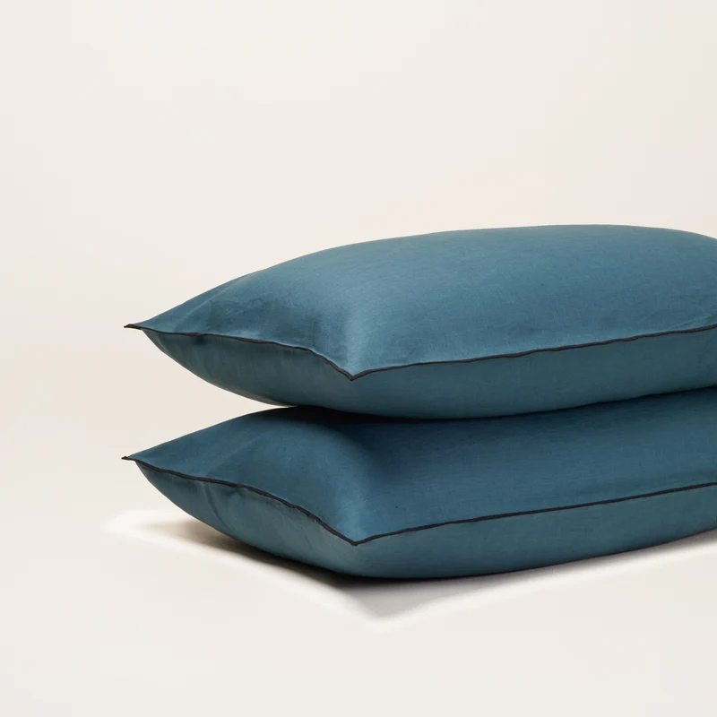 Lot de 2 taies d'oreiller CARLINA pétrole et bourdon noir