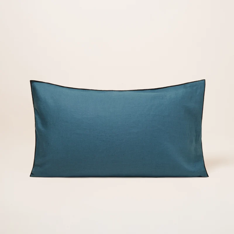 Lot de 2 taies d'oreiller CARLINA pétrole et bourdon noir