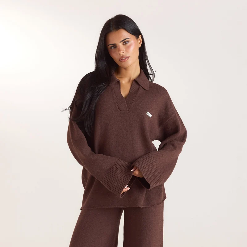 Oversize Strickjacke mit V-Ausschnitt - Schokolade