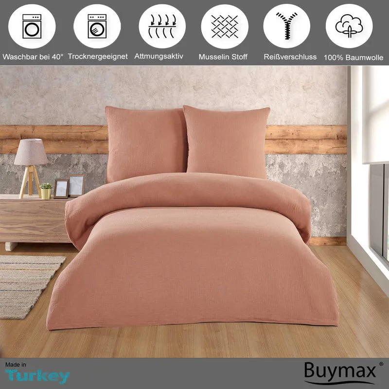 Musselin Bettwäsche Set, Uni, 100% Baumwolle, Kissenbezug 80x80cm