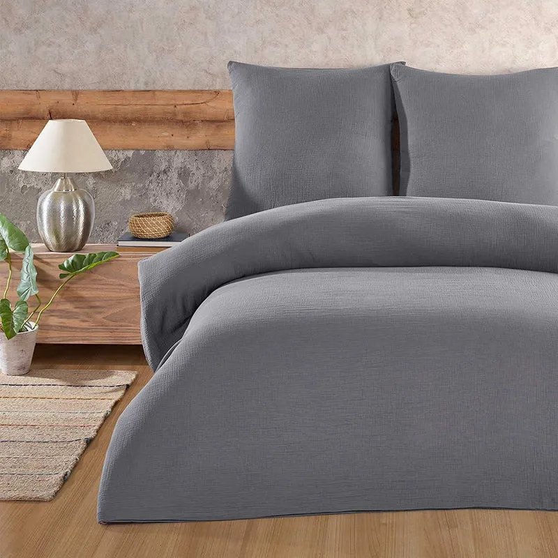 Musselin Bettwäsche Set, Uni, 100% Baumwolle, Kissenbezug 80x80cm