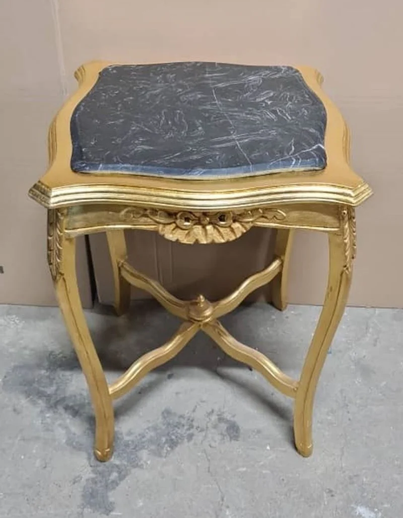 Casa Padrino Barock Beistelltisch mit Marmorplatte in Gold und Schwarz, 50 x 50 x 70 cm