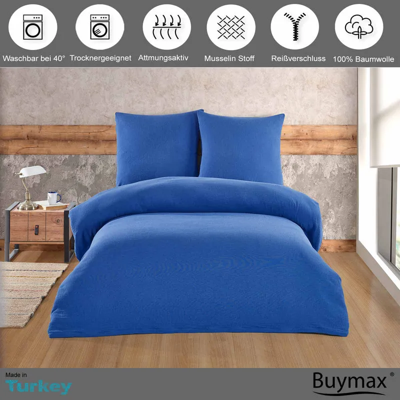 Musselin Bettwäsche Set, Uni, 100% Baumwolle, 80x80 cm Kissenbezug