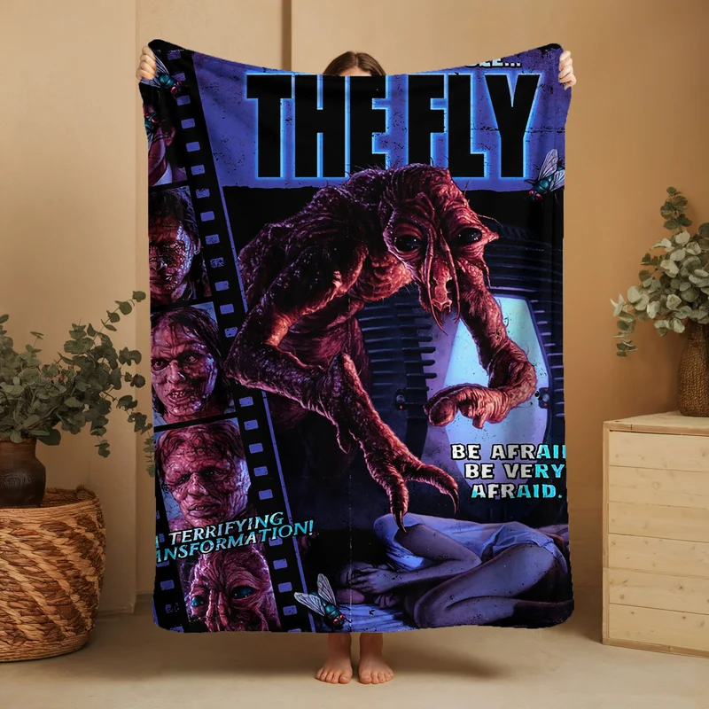 Horror Movie Blanket - The Fly Transformation - Luxury Twin / Double Velveteen Fleece Blanket