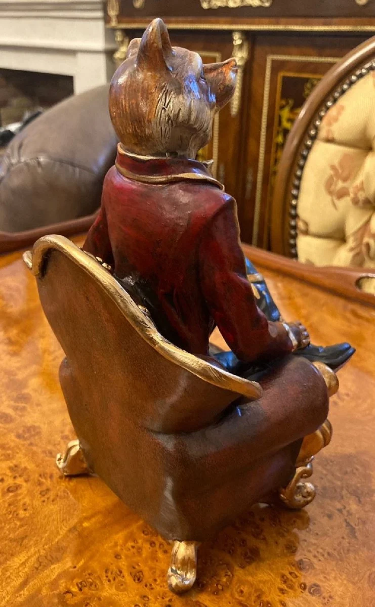 Casa Padrino Dekofigur Fuchs mit Barock Sessel 16 x 16 x H. 25 cm - Kunstharz Deko Figur - Schreibtisch Deko Figur - Wohnzimmer Deko Figur - Deko Skulptur - Deko Accessoires