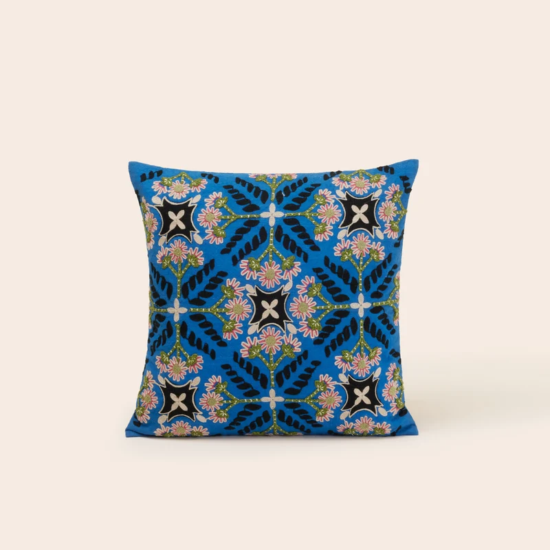 Housse de coussin NAJOUA bleu à coloris multiples