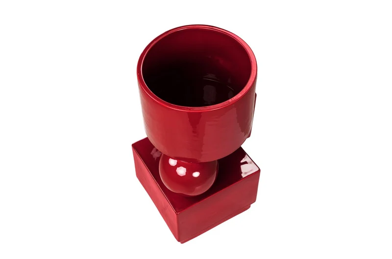 Casa Padrino Luxus Pflanzgefäß Weinrot 30,5 x 30 x H. 50 cm - Steingut Pflanzgefäß und Beistelltisch im Burgundy Finish - Luxus Deko Accessoires