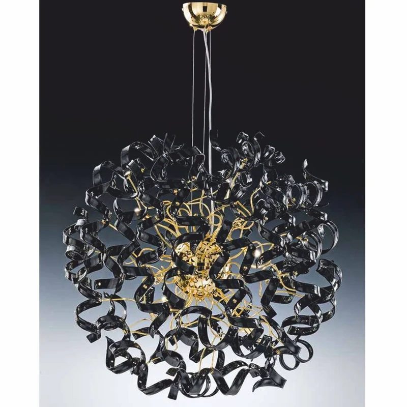 Casa Padrino Luxus LED Hängeleuchte Schwarz / Gold Ø 80 x H. 160 cm - Runde Kristallglas Pendelleuchte - Made in Italy