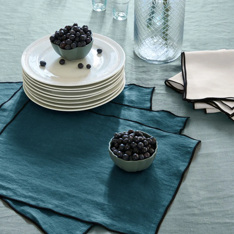 Set de table CARLINA pétrole et bourdon noir