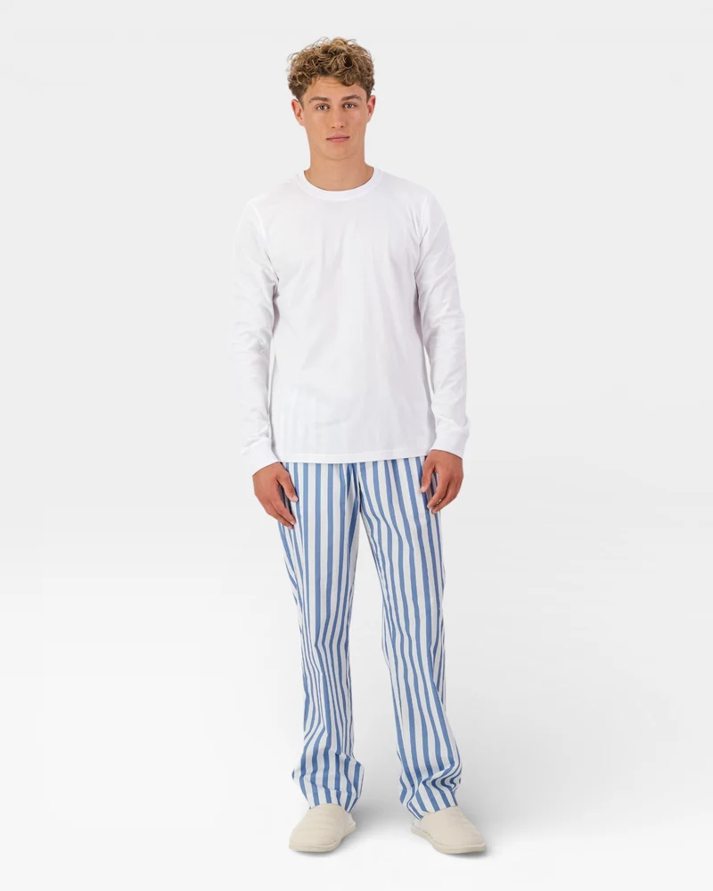 Men's Pyjama Set - Beach Stripe On White