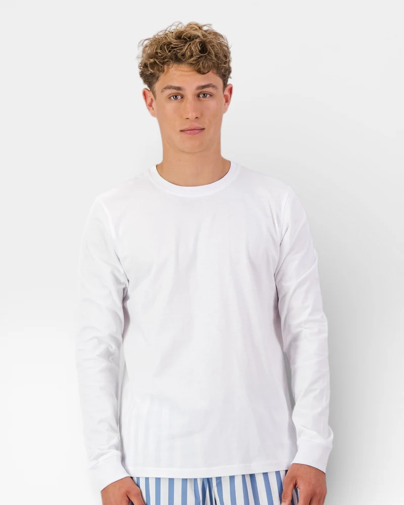 Men's Pyjama Set - Beach Stripe On White