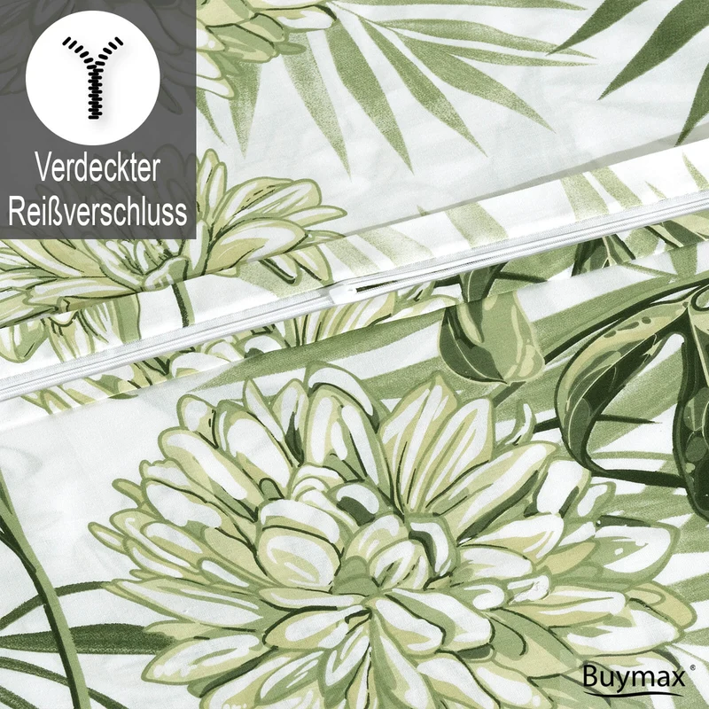 Renforcé Bettwäsche "Amazing Green", 100% Baumwolle, Reißverschluss