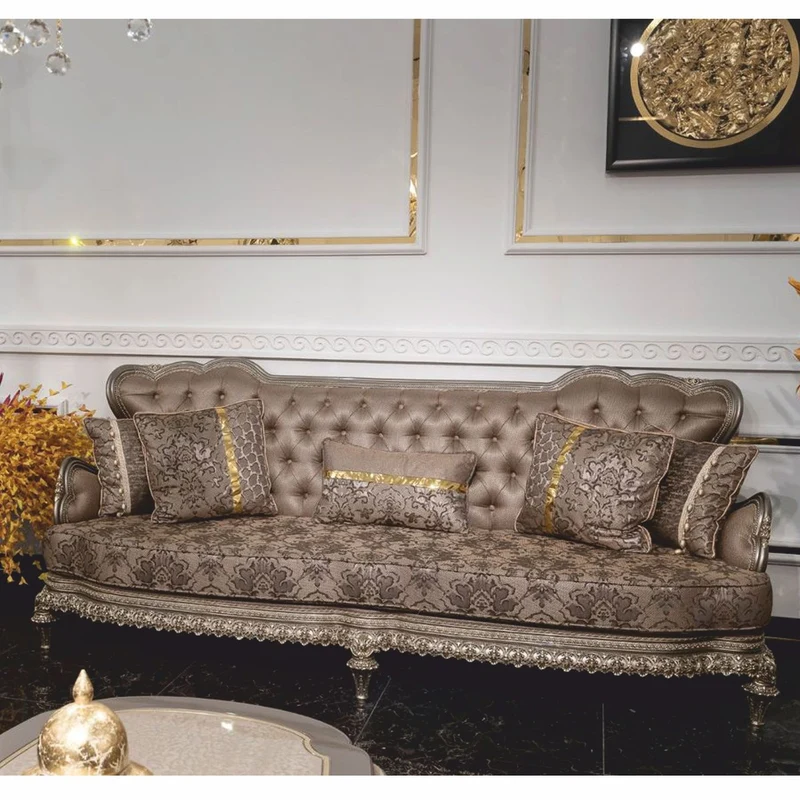 Casa Padrino Luxus Barock Sofa Grau / Silber 280 cm - Prunkvolles Barockstil Sofa - Barock Hotel & Wohnzimmer Möbel