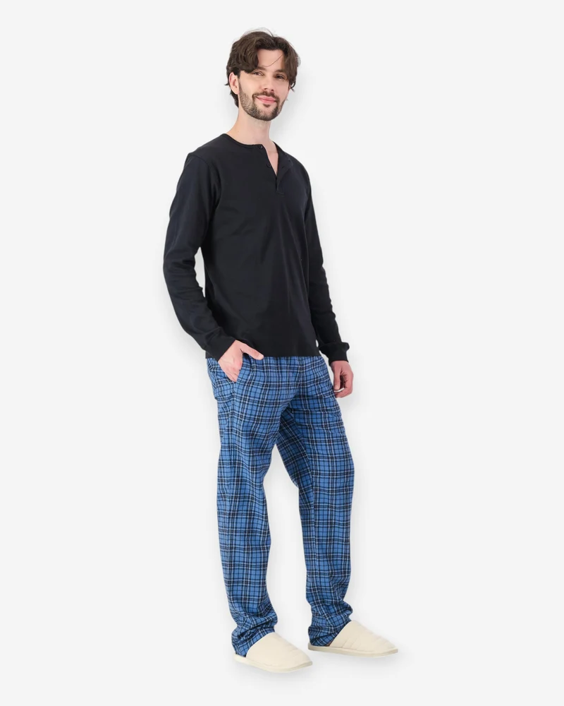 Men's Flannel Pyjama Set - Camden Blue & Black