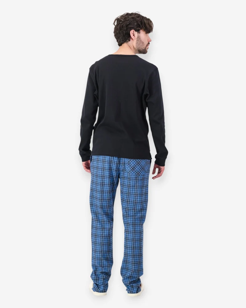 Men's Flannel Pyjama Set - Camden Blue & Black