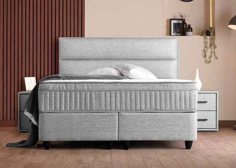 Casa Padrino Luxus Boxspringbett mit glattem Kopfteil Grau 140 x 200 cm - Luxus Schlafzimmer Möbel