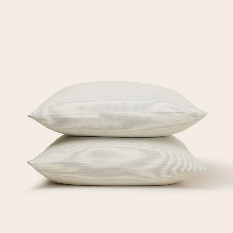 Lot de 2 taies d'oreiller FINEA ivoire et vert de gris