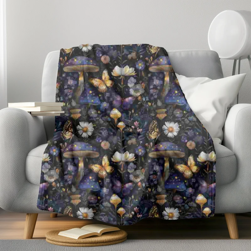 Gothic Fleece Blanket - Enchanted Mushrooms - Luxury Twin / Double Velveteen Fleece Blanket