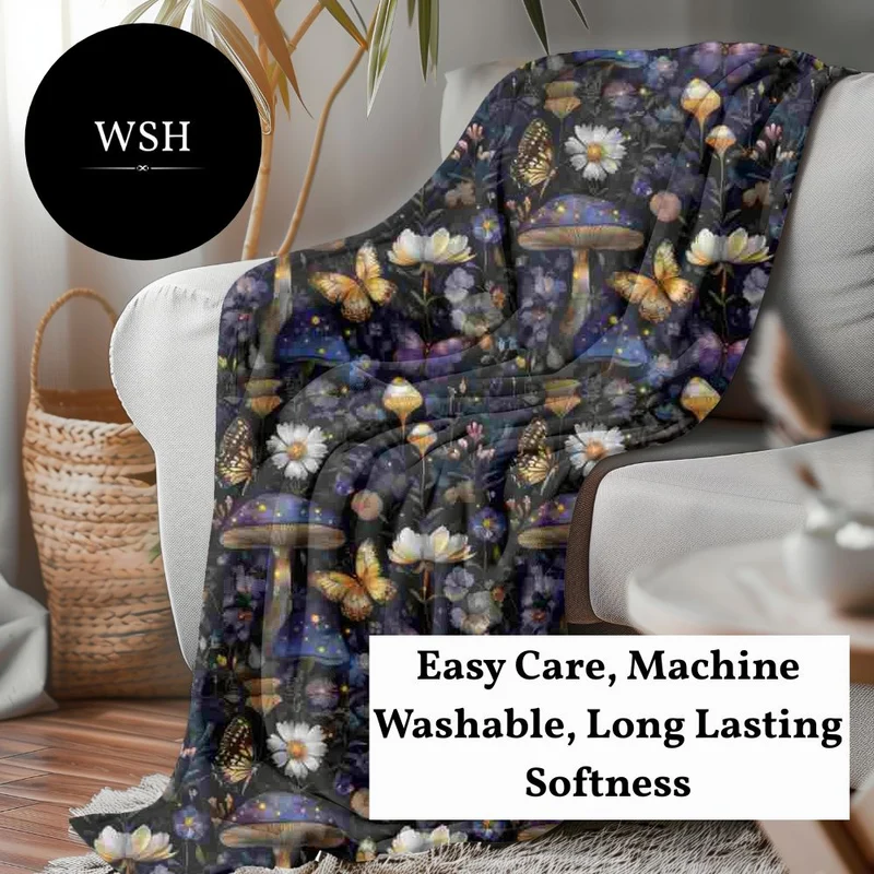 Gothic Fleece Blanket - Enchanted Mushrooms - Luxury Twin / Double Velveteen Fleece Blanket