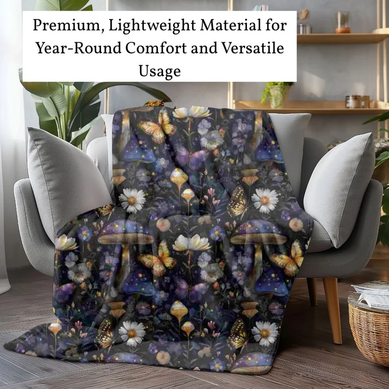 Gothic Fleece Blanket - Enchanted Mushrooms - Luxury Twin / Double Velveteen Fleece Blanket