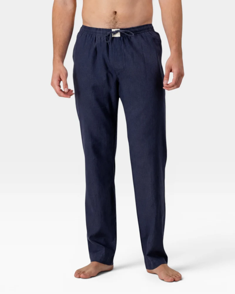 Men's Linen Trousers - Denim Dark Blue