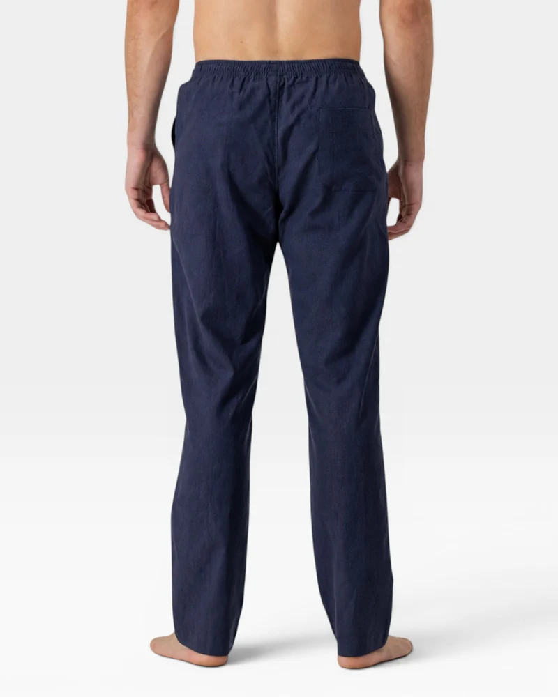 Men's Linen Trousers - Denim Dark Blue