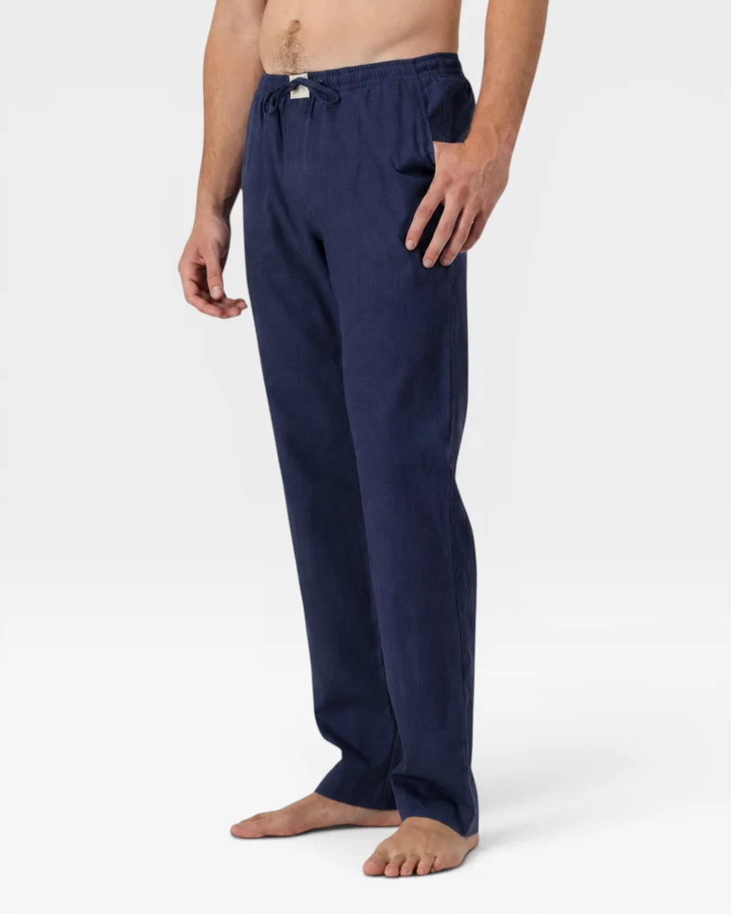 Men's Linen Trousers - Denim Dark Blue