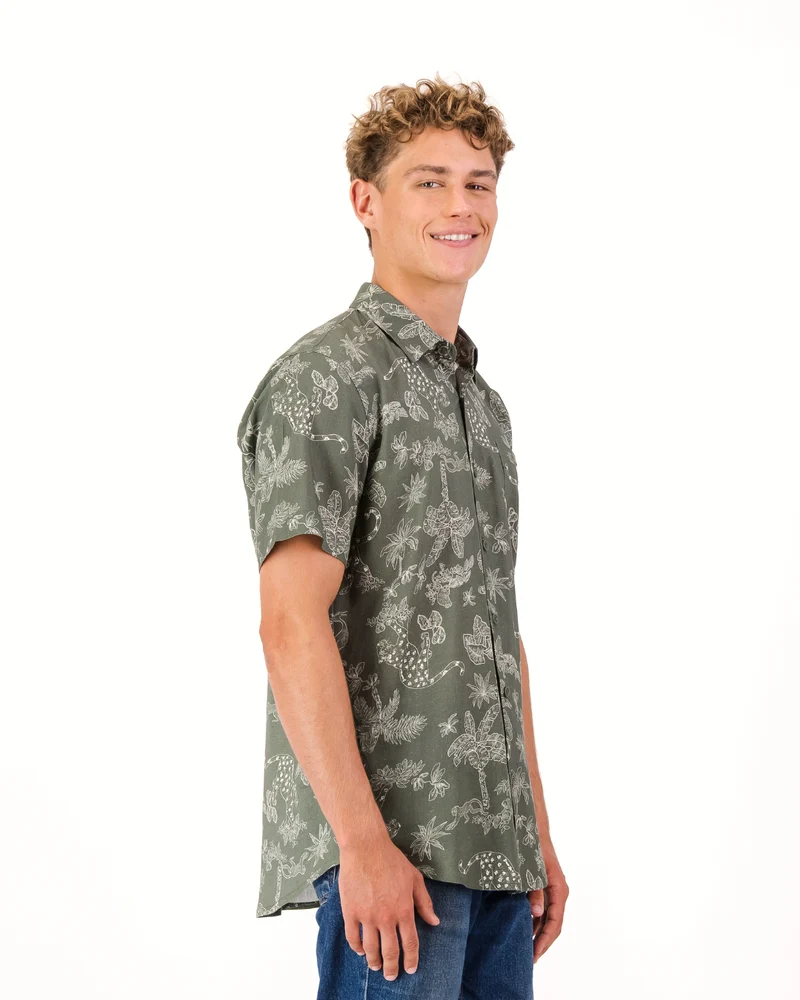 Men's Summer Shirt – Tropical Leopard Olive