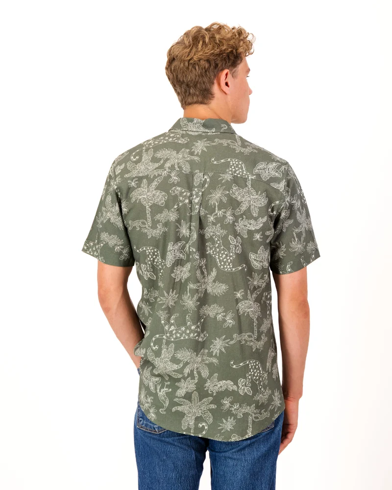 Men's Summer Shirt – Tropical Leopard Olive