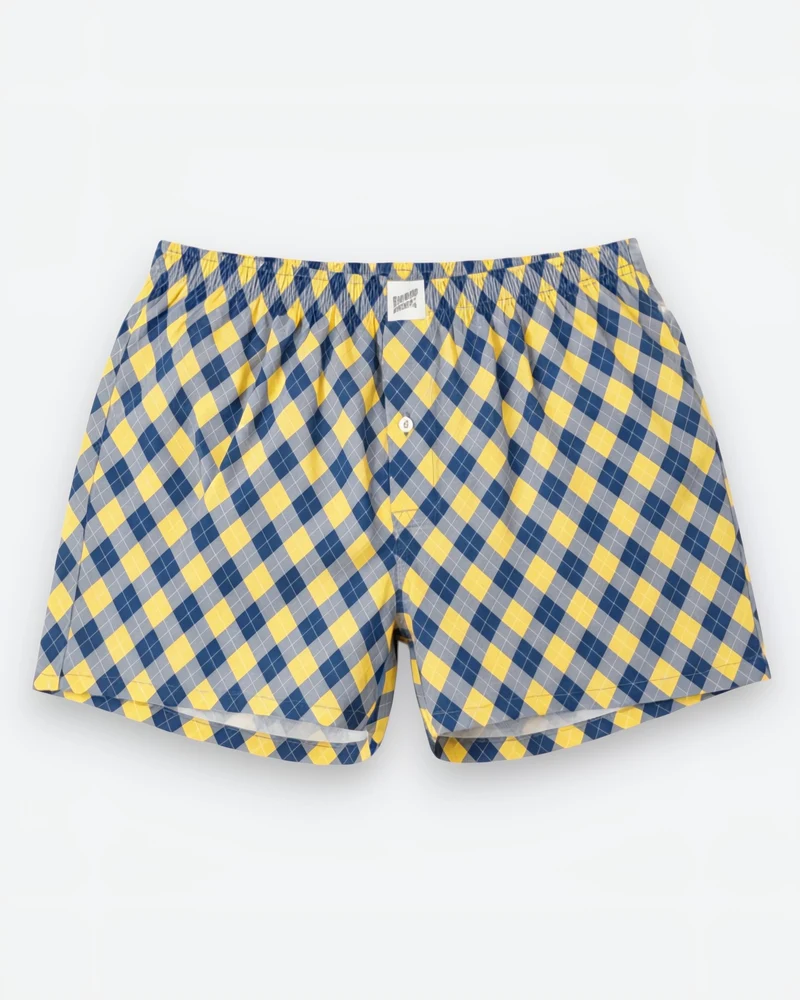Men's Boxer Shorts - Argyle Navy Yellow