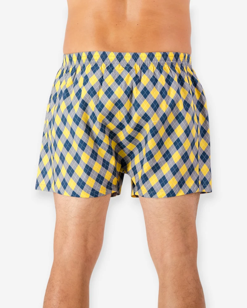 Men's Boxer Shorts - Argyle Navy Yellow