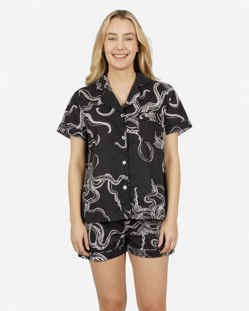 Women's short pyjamas – Octopus Black
