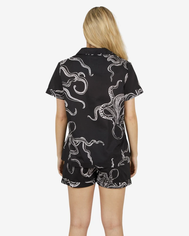 Women's short pyjamas – Octopus Black