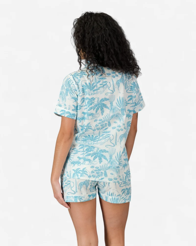 Women's short pyjamas - Mono Safari Blue