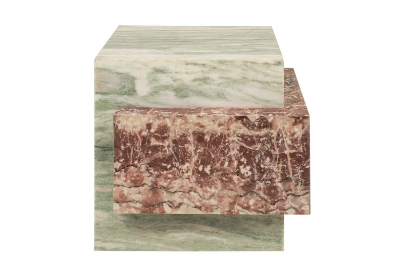 Casa Padrino Luxus Marmor Beistelltisch Grün / Rosa 45 x 45 x H. 41 cm - Niedriger blockförmiger Beistelltisch aus hochwertigem Indian Green Onyx und Rosalia Pink Marmor - Luxus Möbel
