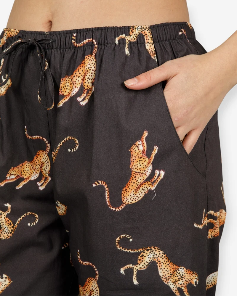 Women's Pyjamas – Jumping Cheetah on Charcoal