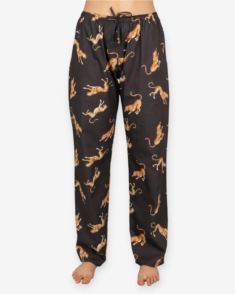 Women's Pyjamas – Jumping Cheetah on Charcoal