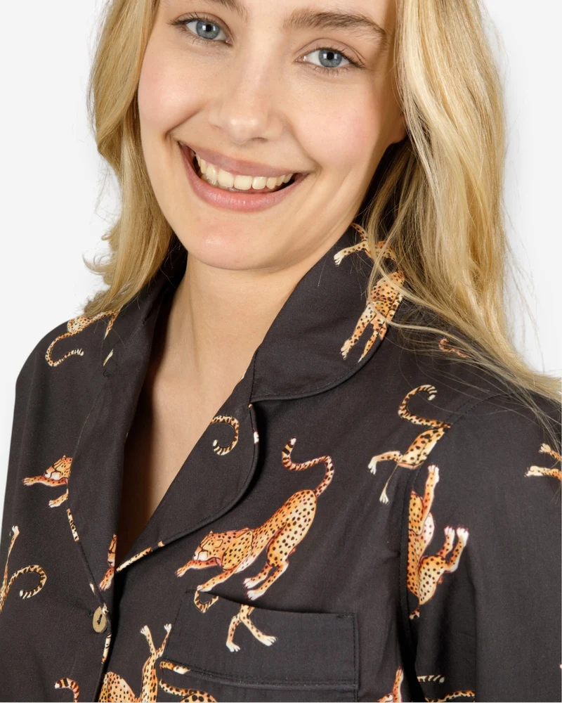 Women's Pyjamas – Jumping Cheetah on Charcoal