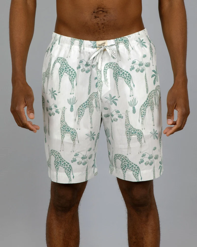 Men's Lounge Shorts - Giraffes Green