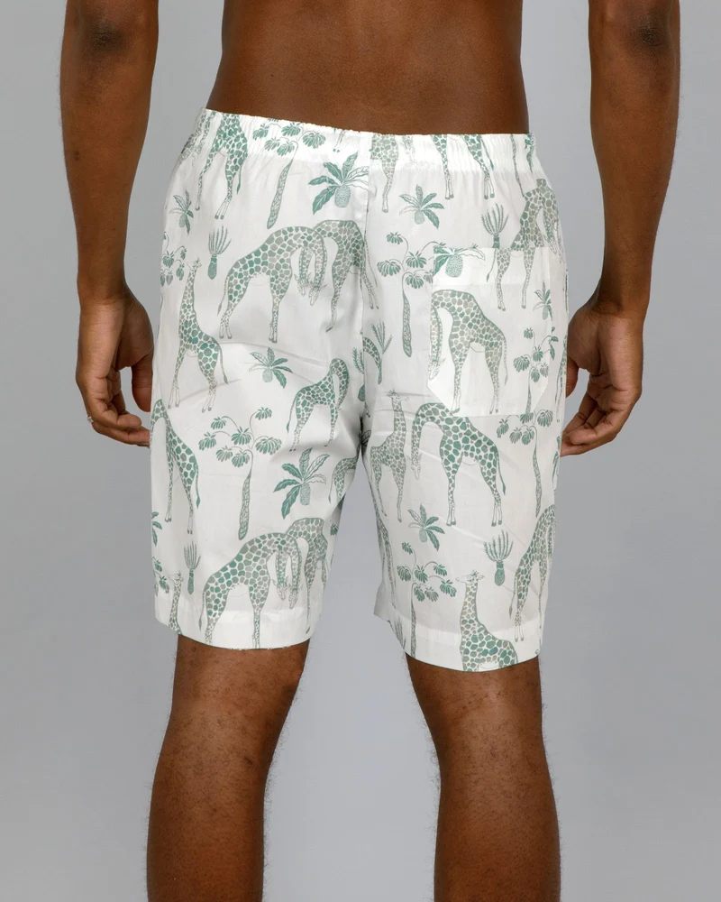 Men's Lounge Shorts - Giraffes Green