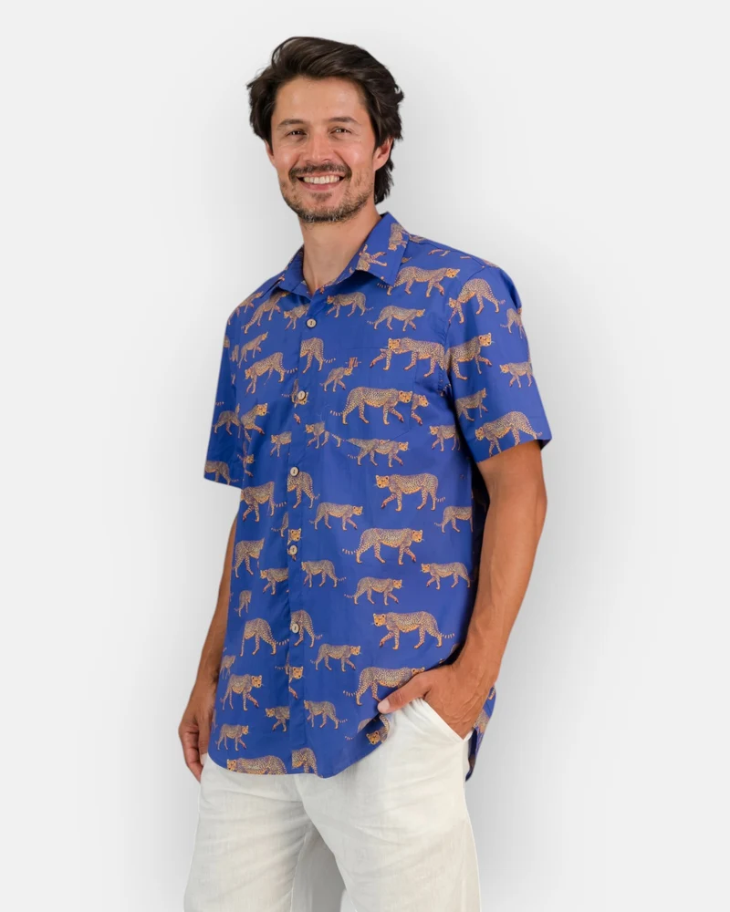 Men's Summer Shirt – Blue Cheetah