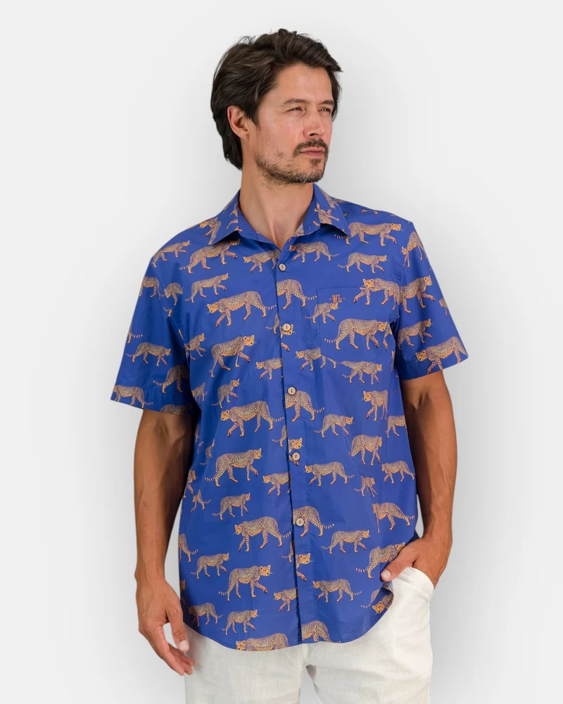 Men's Summer Shirt – Blue Cheetah