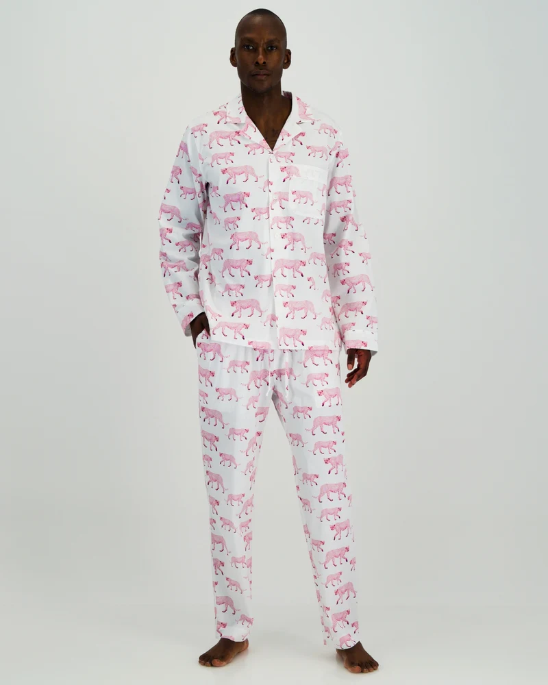 Men's pyjamas – White Pink Cheetah