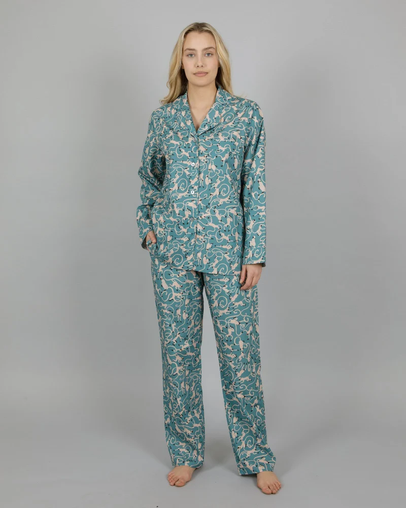 Women's green pjs - Monkey Teal