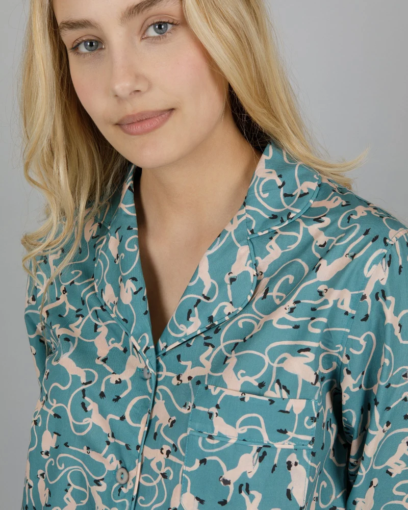 Women's green pjs - Monkey Teal
