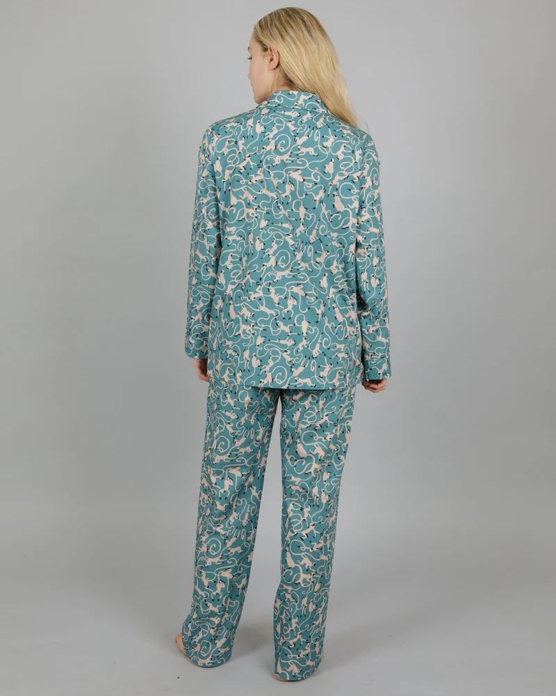 Women's green pjs - Monkey Teal